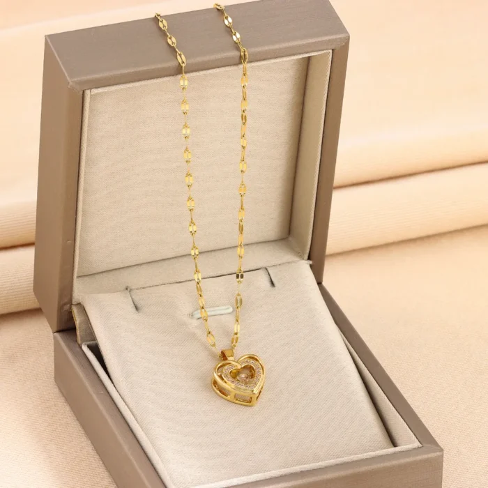 Double-layer Love Necklace With Rhinestones Titanium Steel Pendant Fashion Jewelry Woman Valentines Day Gift - Image 3