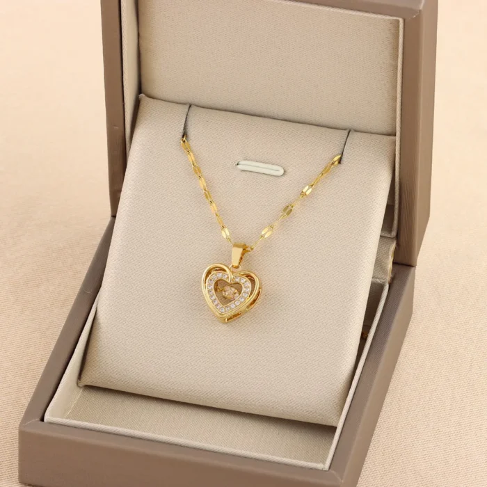 Double-layer Love Necklace With Rhinestones Titanium Steel Pendant Fashion Jewelry Woman Valentines Day Gift - Image 4